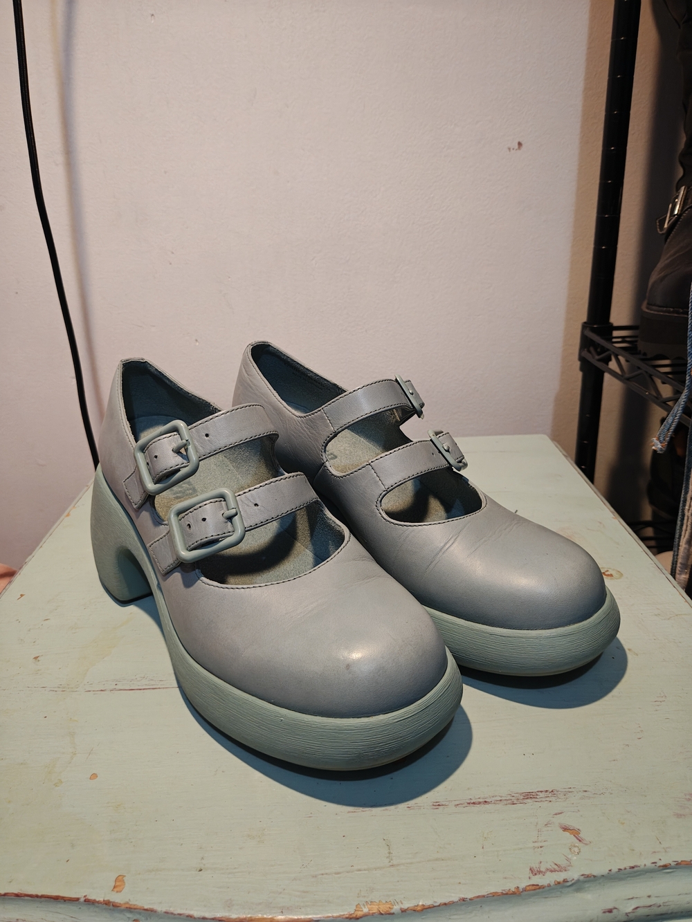 Camper Thelma II Women's Double-Strap Platform Mary Janes in Green